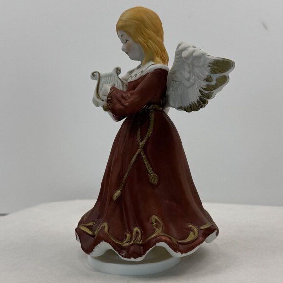 Vintage Bisque Angel Musical Figurine 7" Harp Taiwan Hark The Herald Angels Sing - Picture 3 of 16